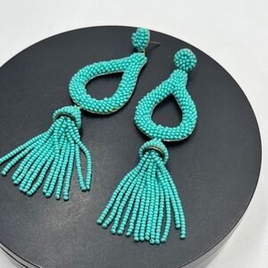 Anthropologie Deepa Gurnani Jasmine Turquoise Beaded Tassel Drop Earrings